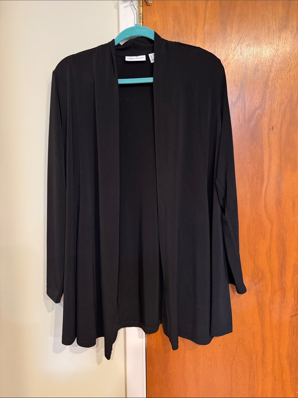 Susan Graver Liquid Knit Black Open Front Cardigan
